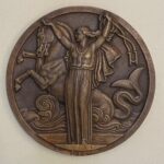 Placca in bronzo, anno 1935, celebrativa del transatlantico francese Normandie, CGT Compagnie Générale Transatlantique